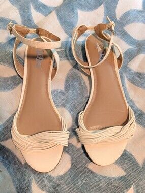 Brash Cream Strappy Low Heel Sandals with Woven Front